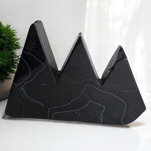 Black Agate Quartz Crystal Mountain Carving (#1)